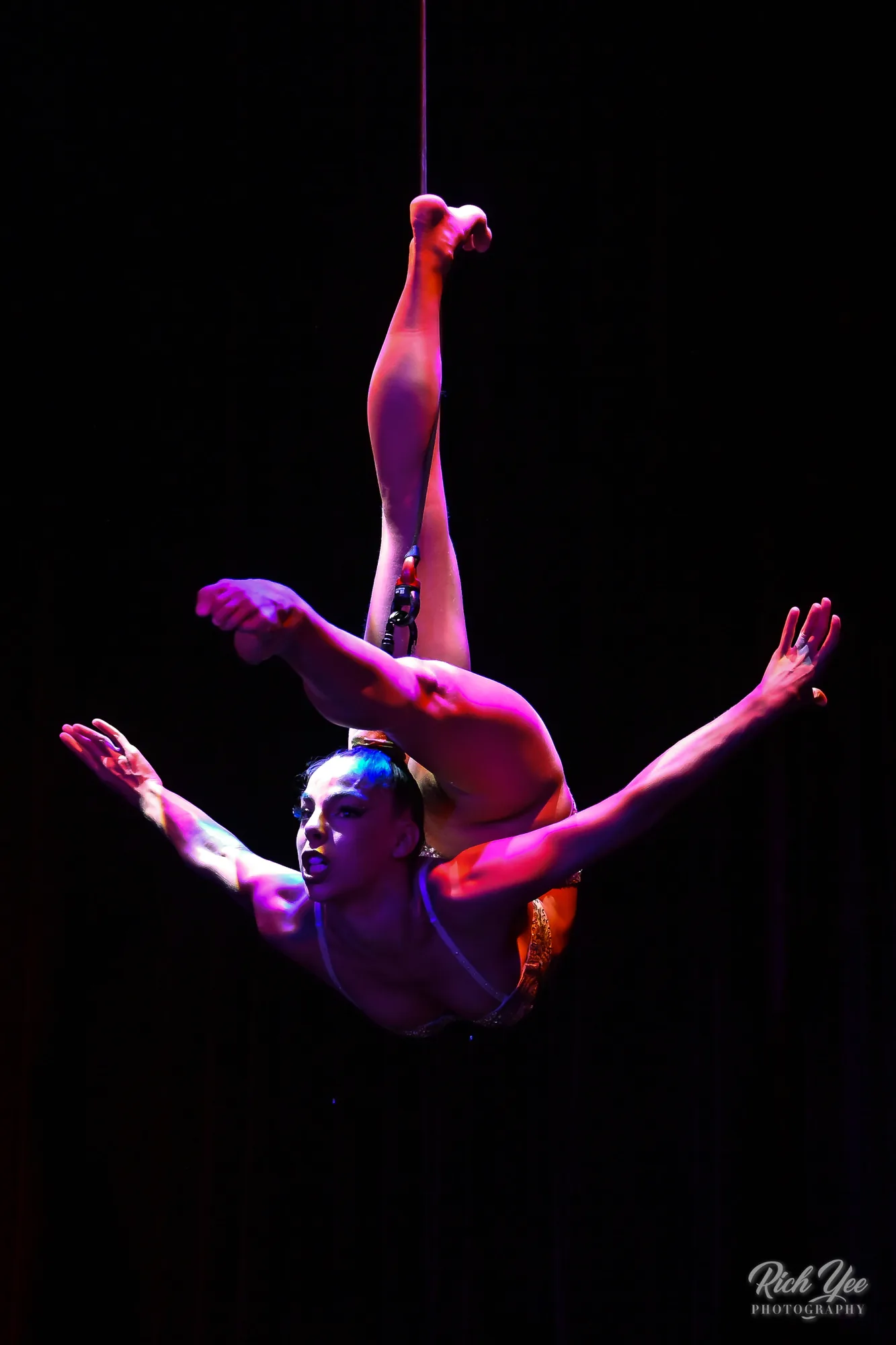 Female pole contortionist in gold costume